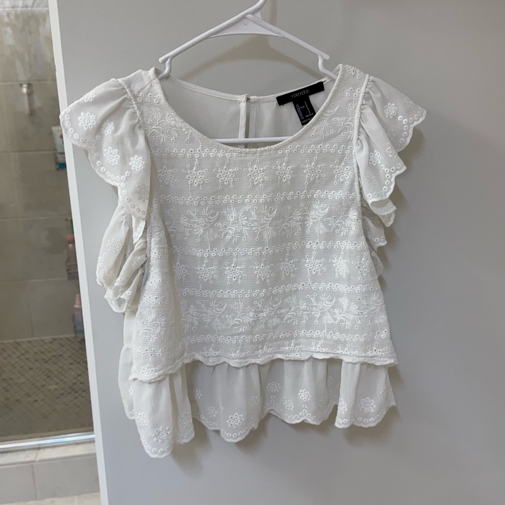 Forever 21 Cream Eyelet Ruffle Blouse